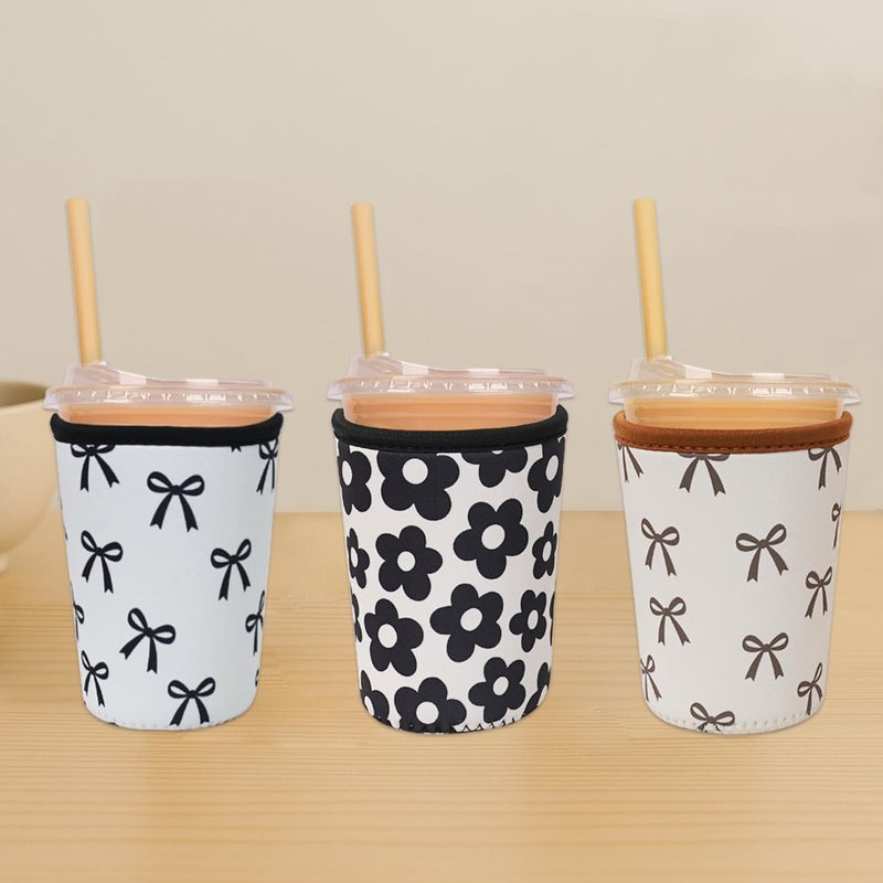 Haevola Reusable Insulated Neoprene Iced Coffee Cup Sleeve, Durable Drink Sleeve for Cold Beverages, Beverage Holder for Iced Coffee, Black Bow - Image 4